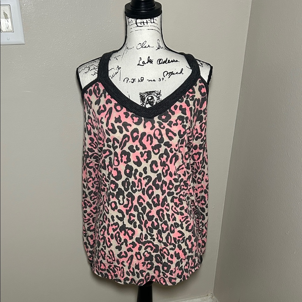 White Birch Pink and Black Leopard Tank Top